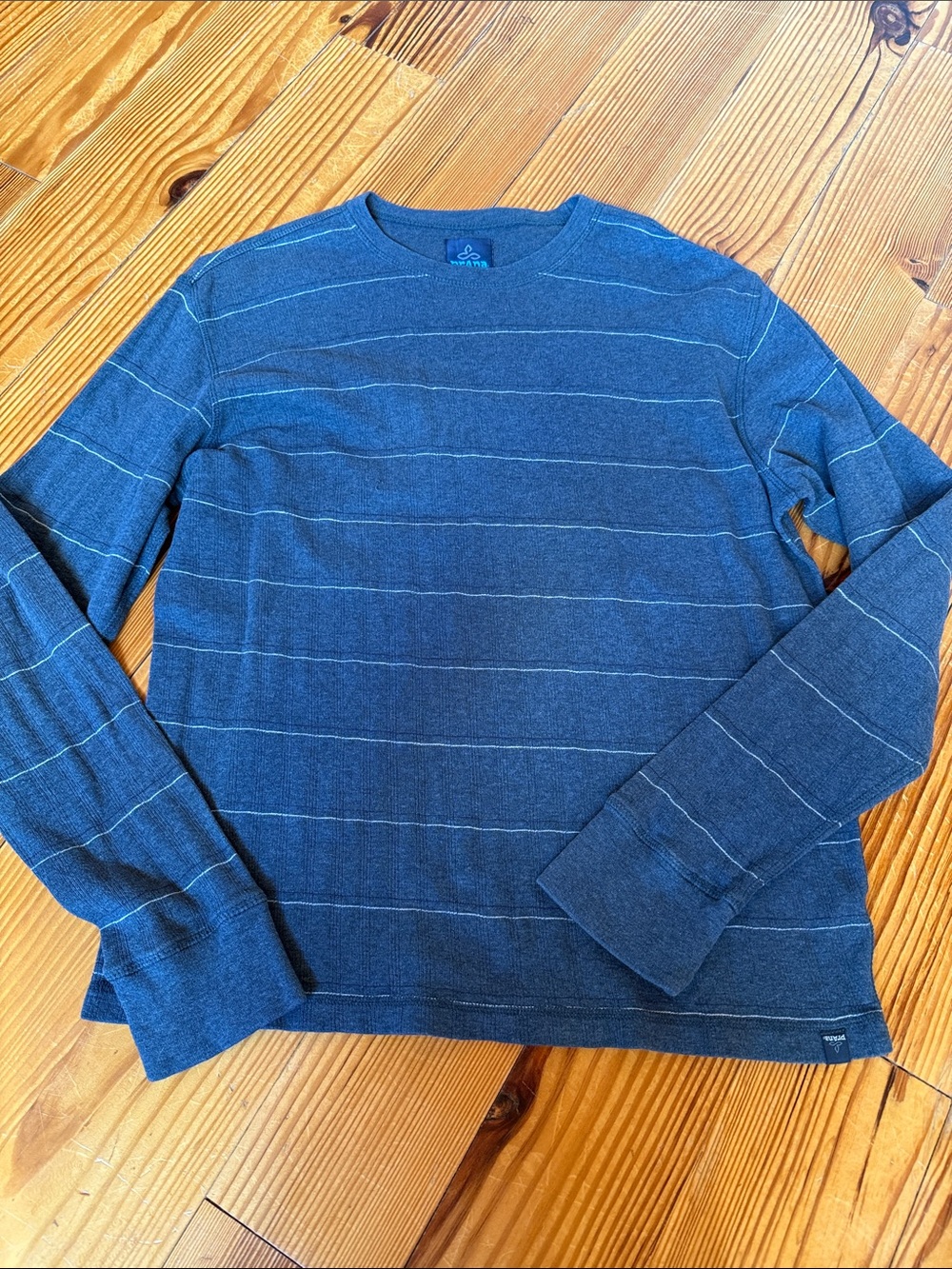 Prana Blue Thin-Striped Long Sleeve Crew